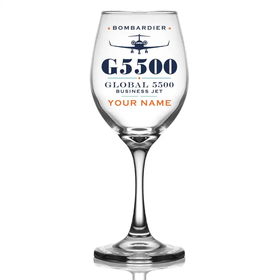 Bombardier Global 5500 - Heritage + Name - Wine Glass