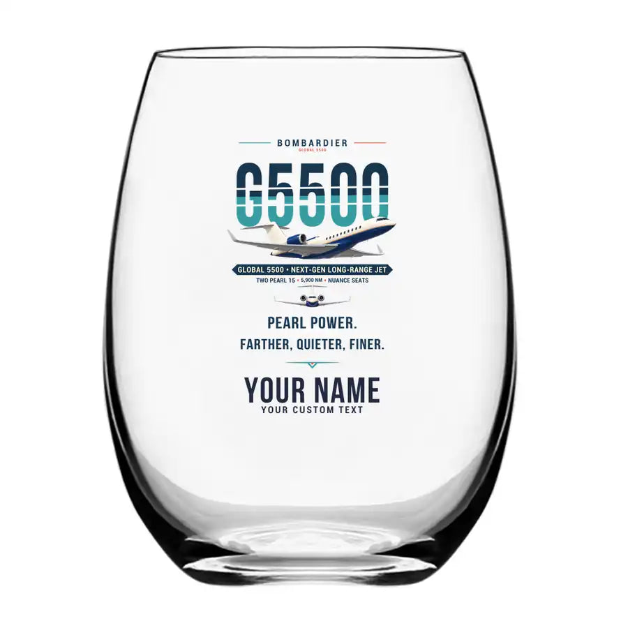 Bombardier Global 5500 - Original + Name - Water & Drink Glass