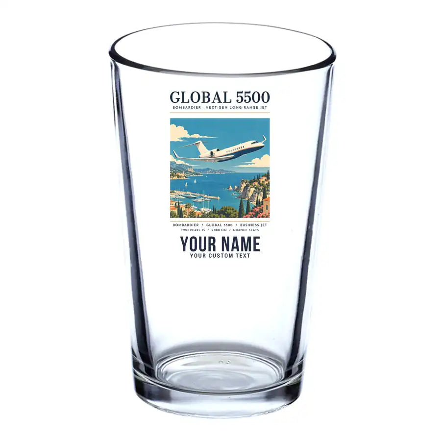 Bombardier Global 5500 - Poster + Name - Beer & Water Glass