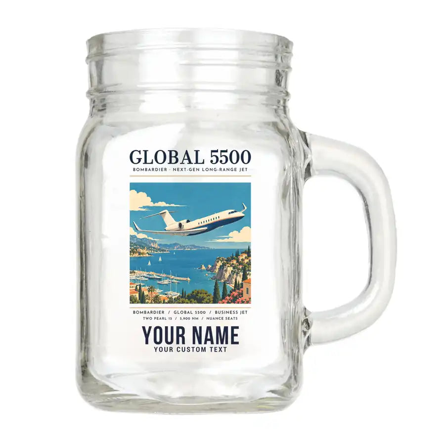 Bombardier Global 5500 - Poster + Name - Cocktail Glass (Mason Jar)