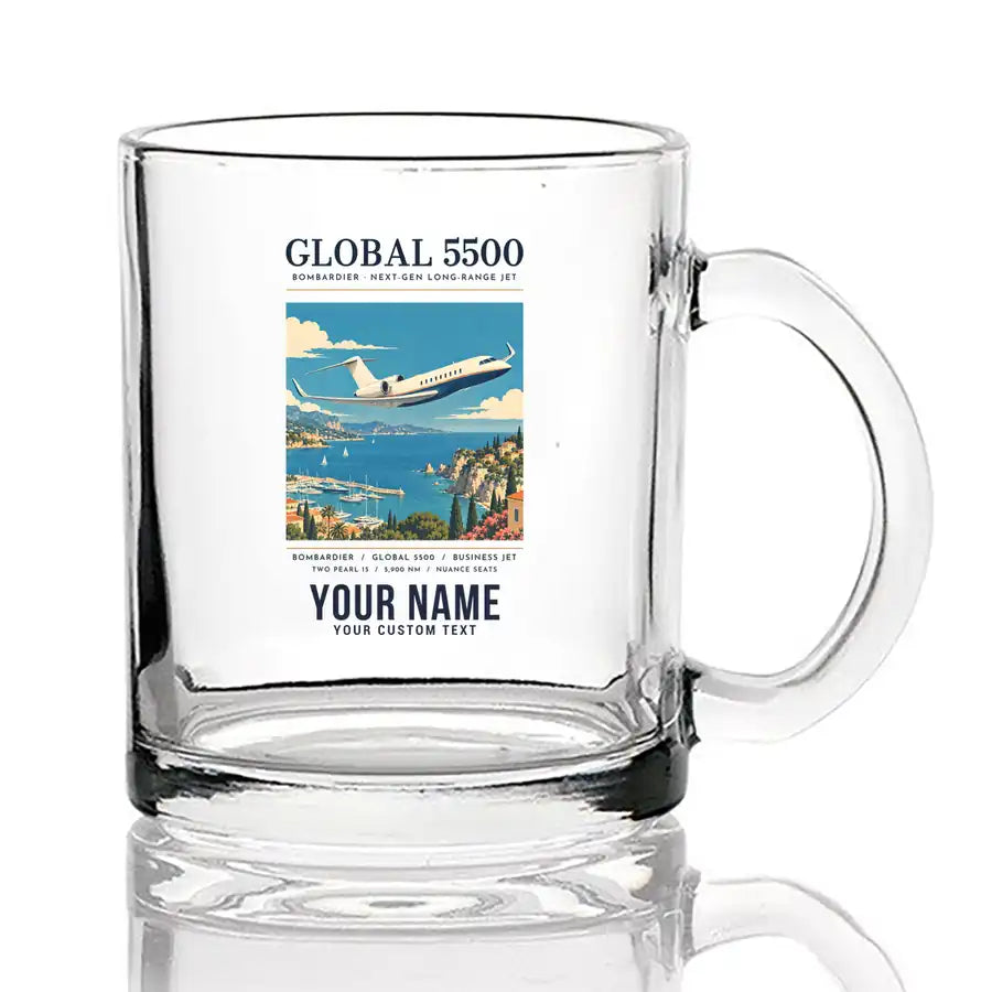 Bombardier Global 5500 - Poster + Name - Coffee & Tea Glass