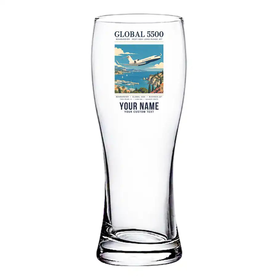 Bombardier Global 5500 - Poster + Name - Pilsner Beer Glass