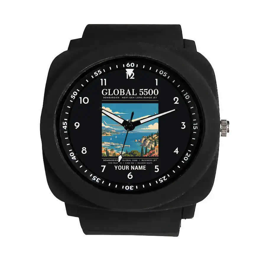 Bombardier Global 5500 - Poster + Name - Rubber Strap - Black