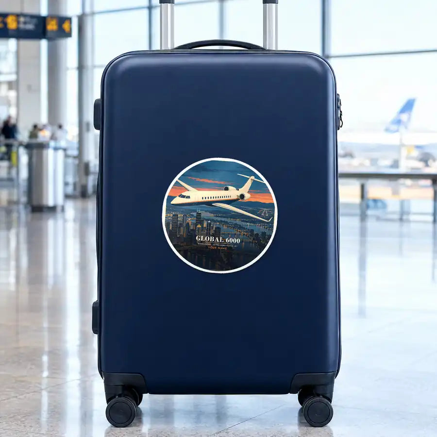 Bombardier Global 6000 - 3D + Name - Circle Sticker - Suitcase