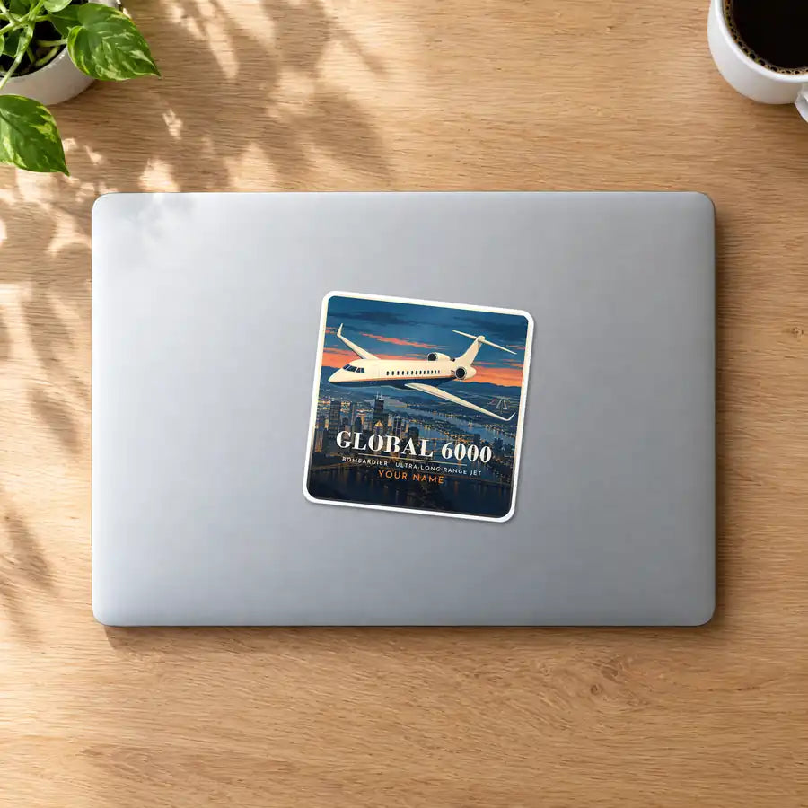 Bombardier Global 6000 - 3D + Name - Square Sticker - MacBook
