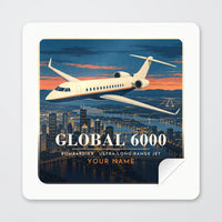 Thumbnail for Bombardier Global 6000 - 3D + Name - Square Sticker - Peel