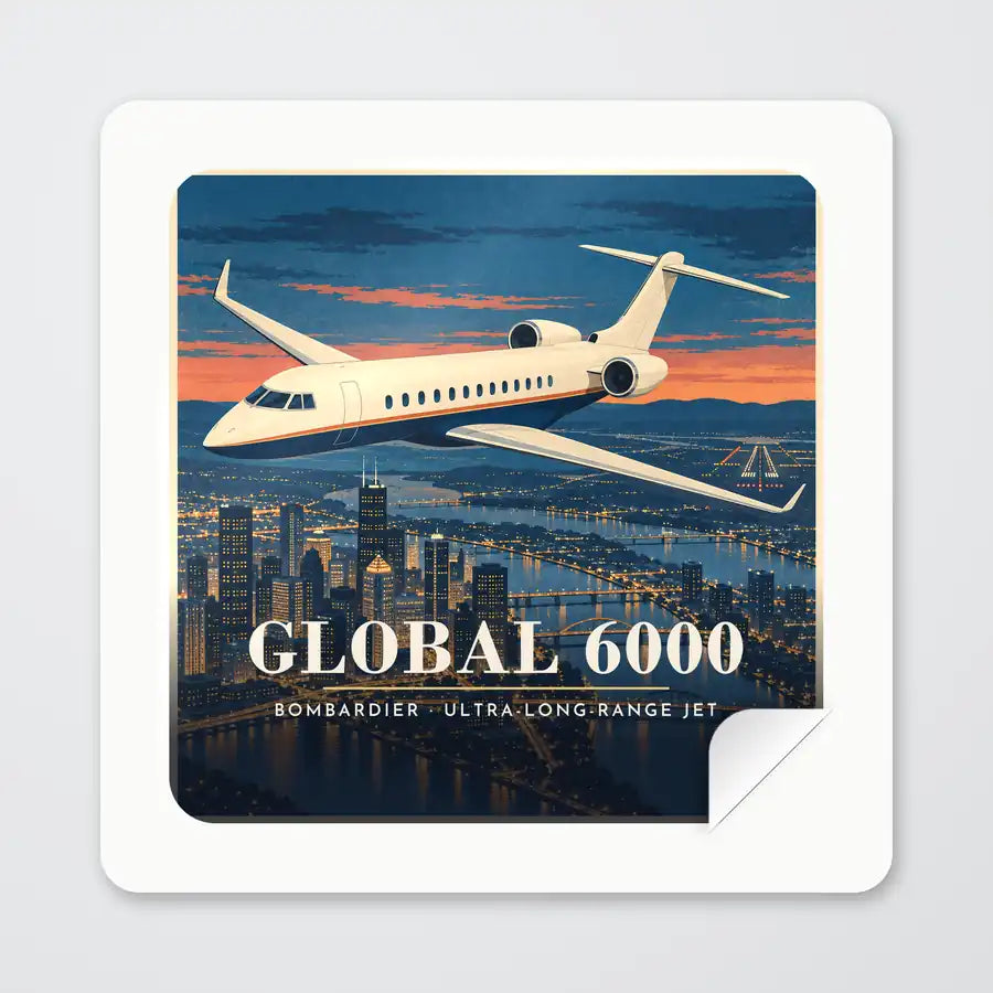 Bombardier Global 6000 - 3D - Square Sticker - Peel