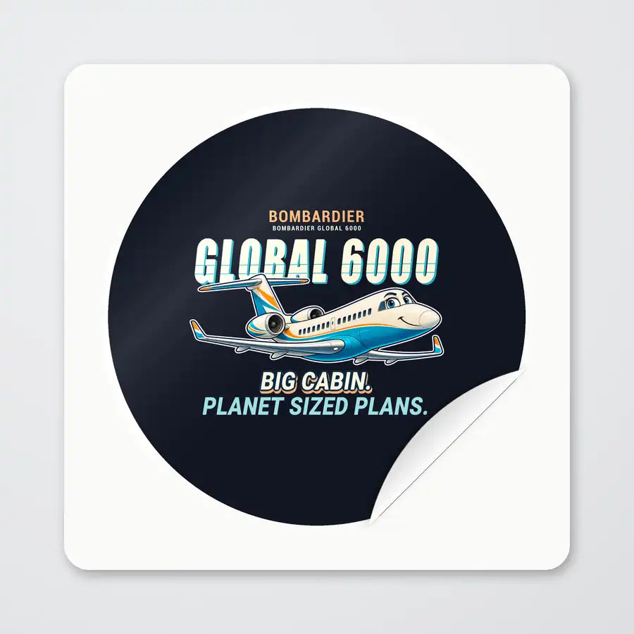 Bombardier Global 6000 - Cartoon - Circle Sticker - Peel