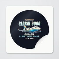 Thumbnail for Bombardier Global 6000 - Cartoon + Name - Circle Sticker - Peel
