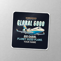 Thumbnail for Bombardier Global 6000 - Cartoon + Name - Square Sticker - Close-up