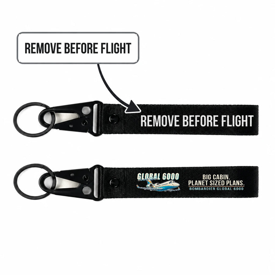 Bombardier Global 6000 Hawk-Shaped Key Chains - Black - Cartoon - Remove Before Flight
