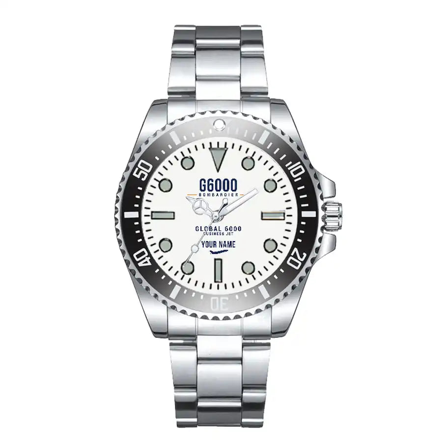 Bombardier Global 6000 - Classic - White + Name - Premium Diver - Black