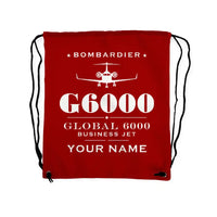 Thumbnail for Bombardier Global 6000 - Drawstring Bag - Heritage + Name - Red