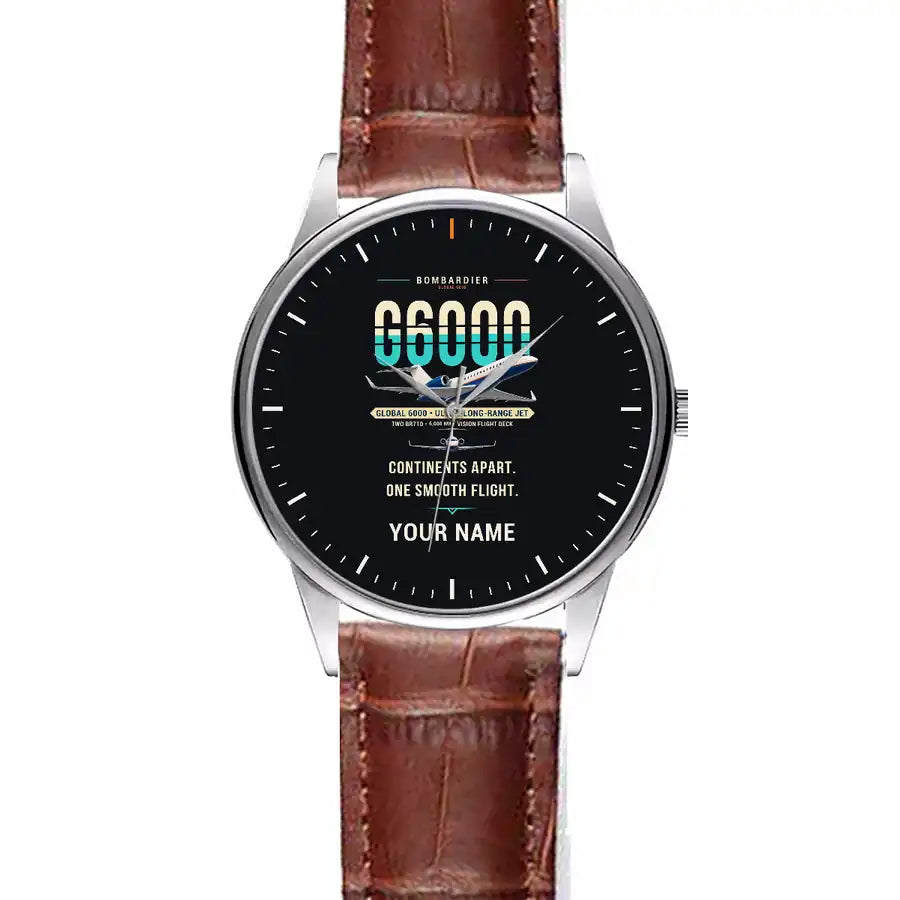 Bombardier Global 6000 - Original + Name - Leather Strap - Striped Brown Leather Strap