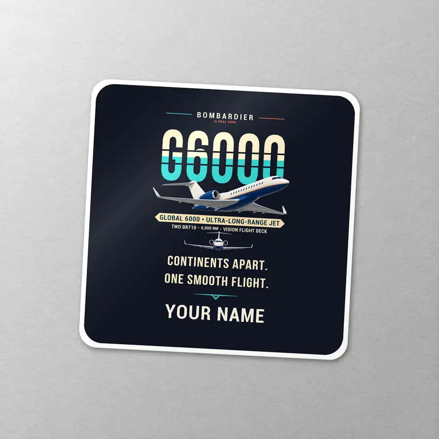 Bombardier Global 6000 - Original + Name - Square Sticker - Close-up