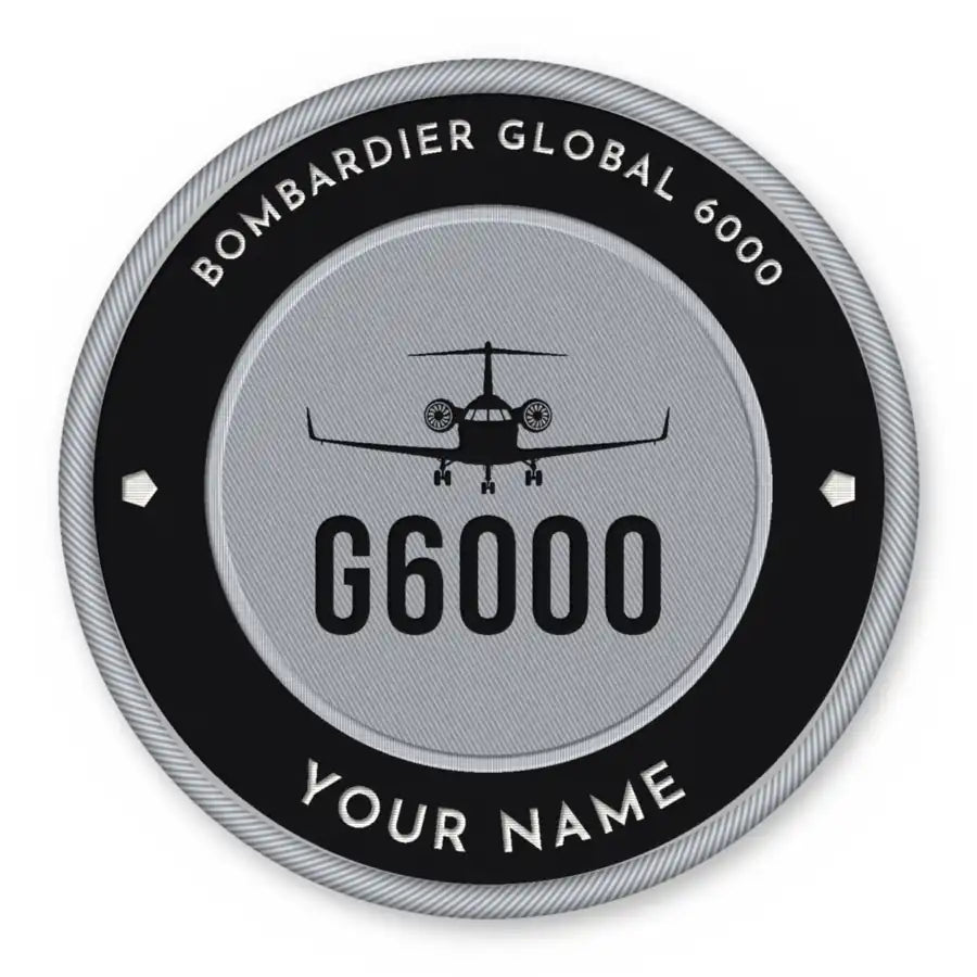 Bombardier Global 6000 Patches - Circle + Name - Black Silver