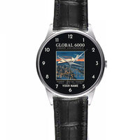 Thumbnail for Bombardier Global 6000 - Poster + Name - Leather Strap - Striped Black Leather Strap