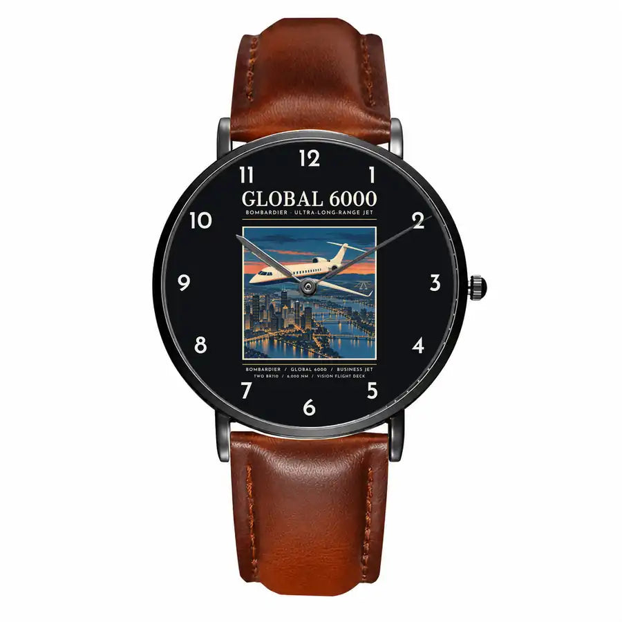 Bombardier Global 6000 - Poster - Slim Leather - Black and Brown Leather Strap