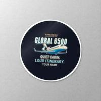 Thumbnail for Bombardier Global 6500 - Cartoon + Name - Circle Sticker - Close-up