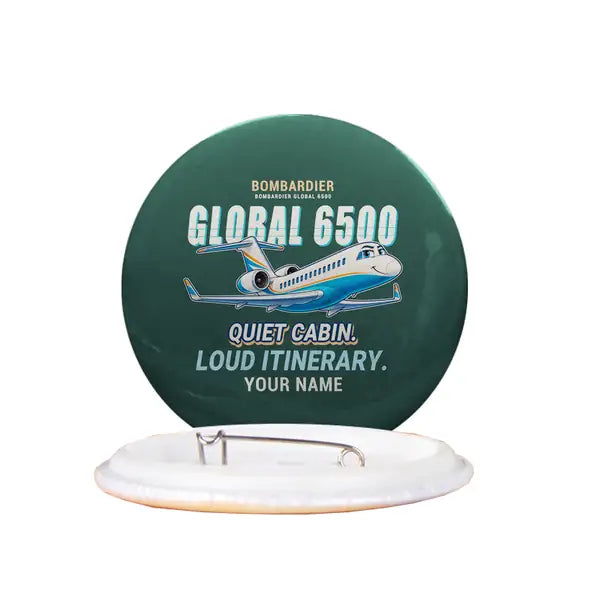 Bombardier Global 6500 - Cartoon + Name - Pin - Dark Green