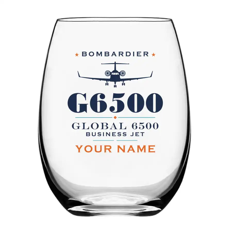 Bombardier Global 6500 - Heritage + Name - Water & Drink Glass