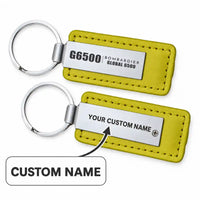 Thumbnail for Bombardier Global 6500 - Leather Key Chain - Faux Leather - Tag - Yellow + Name