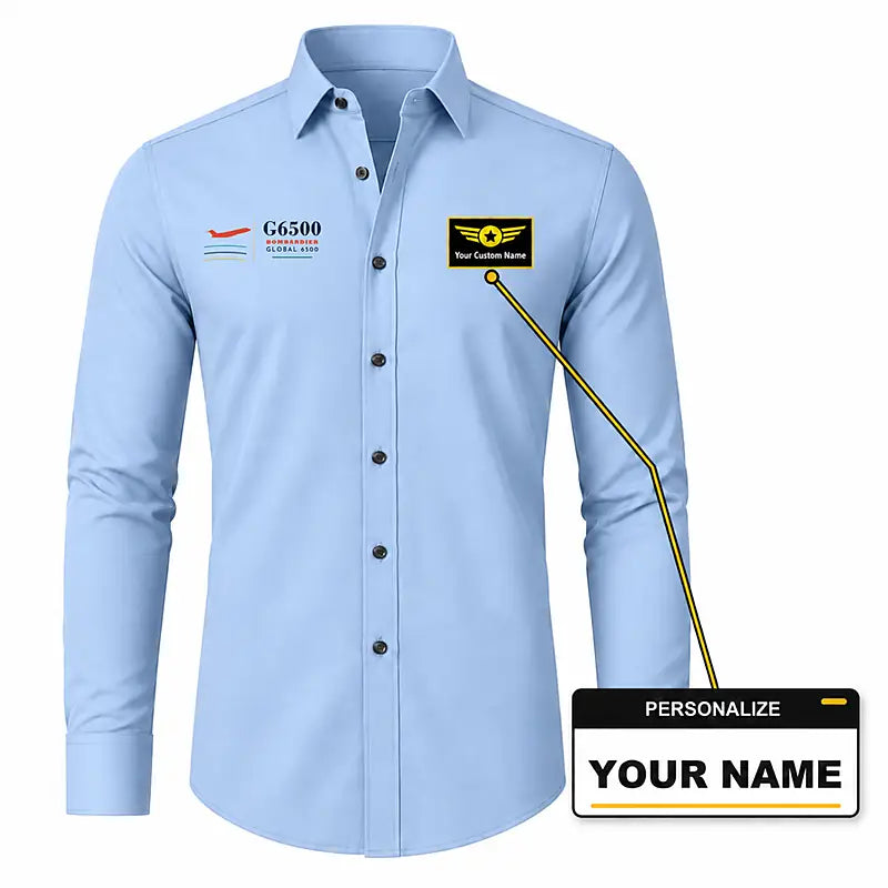Bombardier Global 6500 - Long Sleeve Shirt - Poster - Light Blue + NAME