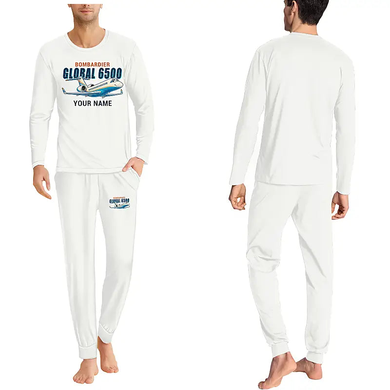 Bombardier Global 6500 - Men Pajamas - Cartoon Chest + Name - White