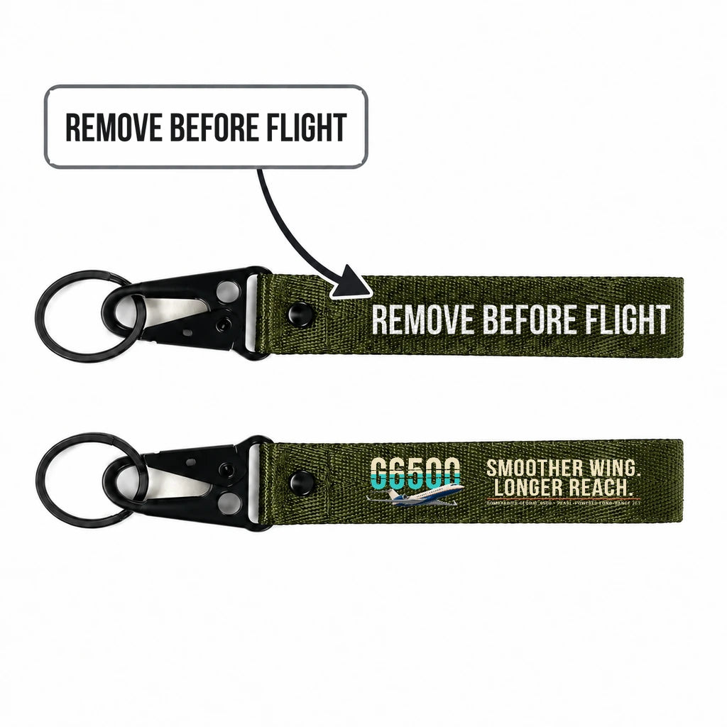 Bombardier Global 6500 Hawk-Shaped Key Chains - Dark Green - Original - Remove Before Flight