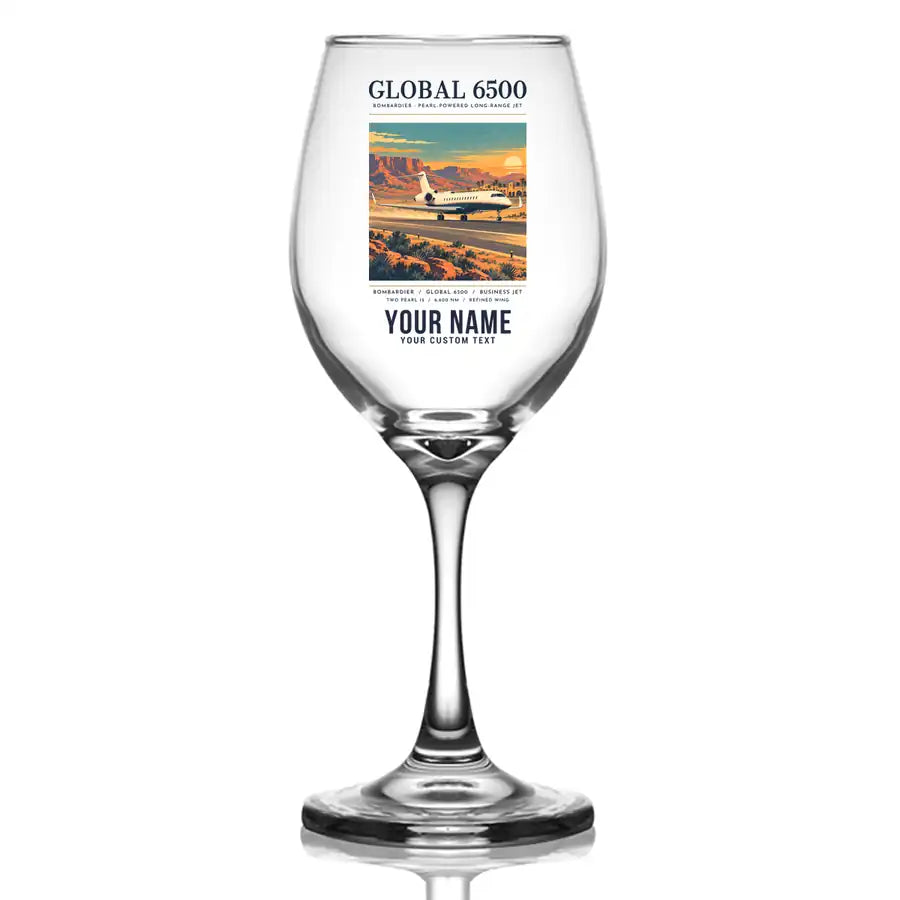 Bombardier Global 6500 - Poster + Name - Wine Glass