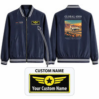Thumbnail for Bombardier Global 6500 Stylish Jackets - Baseball Collar - Poster + Name - Navy Blue