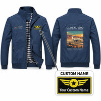 Thumbnail for Bombardier Global 6500 Stylish Jackets - Stand Collar - Poster + Name - Navy Blue