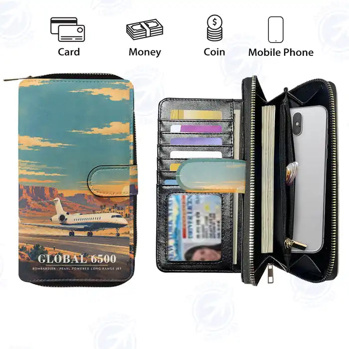 Bombardier Global 6500 Leather Wallets - Zip Long Wallet - 3D