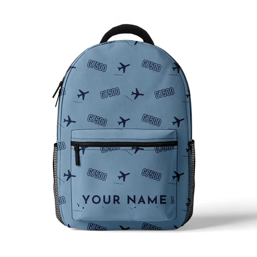 Bombardier Global 7500 - 3D Backpack - 3D Pattern + Name - Light Blue