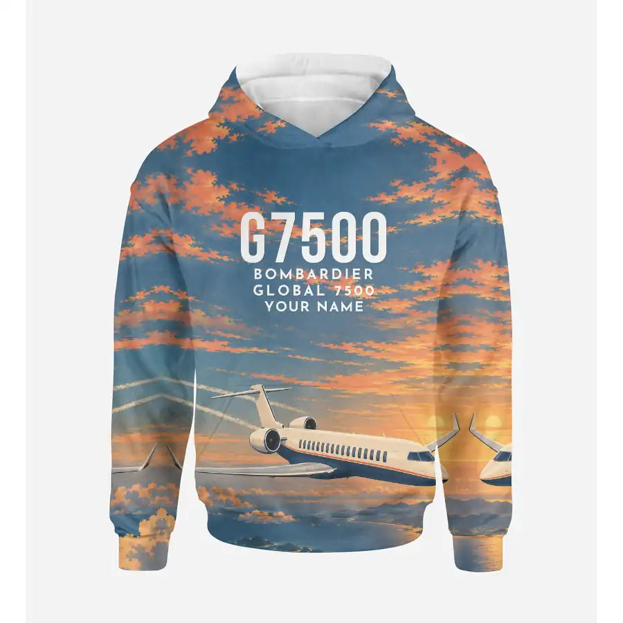 Bombardier Global 7500 3D All-Over Print Clothing - Hoodie - 3D + Name