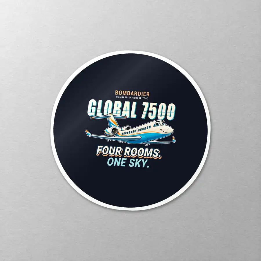 Bombardier Global 7500 - Cartoon - Circle Sticker - Close-up