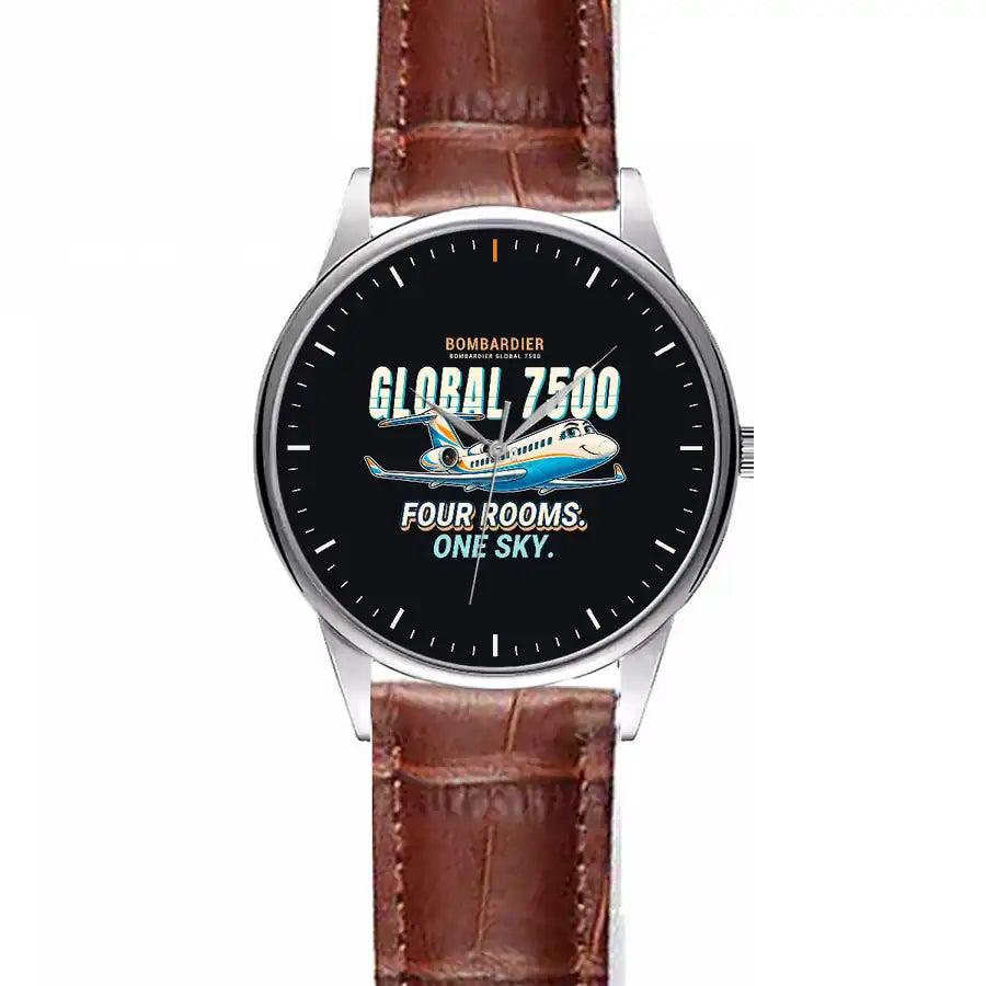 Bombardier Global 7500 - Cartoon - Leather Strap - Striped Brown Leather Strap