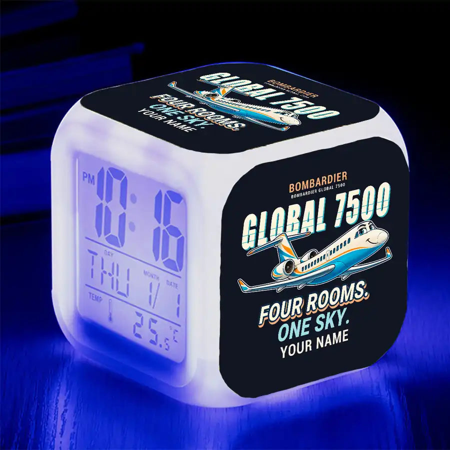 Bombardier Global 7500 - Cartoon + Name - Alarm Clock