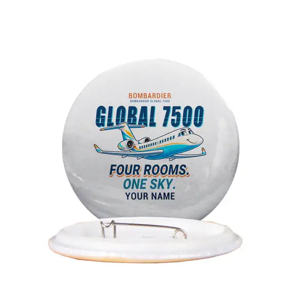 Bombardier Global 7500 - Cartoon + Name - Pin - White