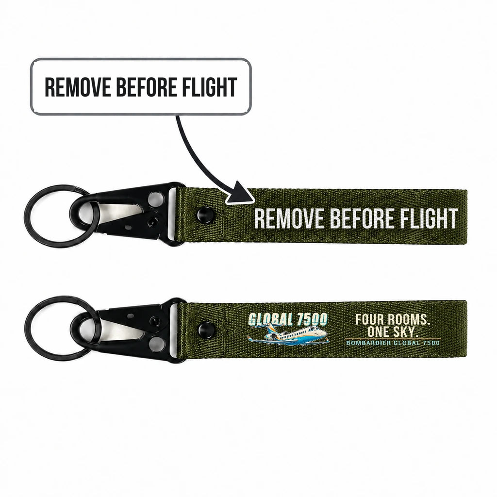 Bombardier Global 7500 Hawk-Shaped Key Chains - Dark Green - Cartoon - Remove Before Flight
