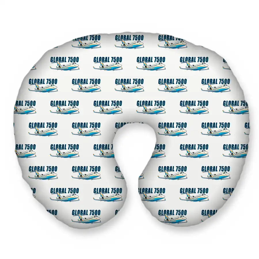 Bombardier Global 7500 - Cartoon Seamless - Travel Pillow - White