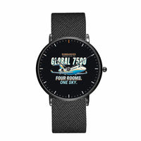 Thumbnail for Bombardier Global 7500 - Cartoon - Slim Mesh - Black and Stainless Steel Strap