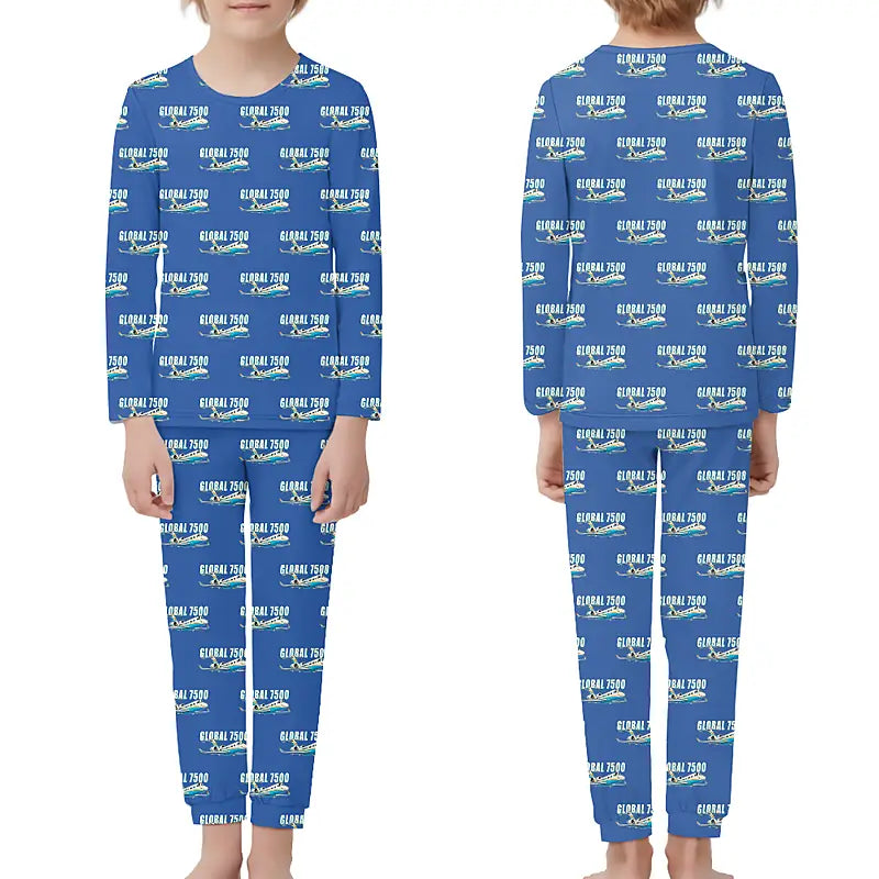 Bombardier Global 7500 - Children Pajamas - Cartoon Pattern - Blue