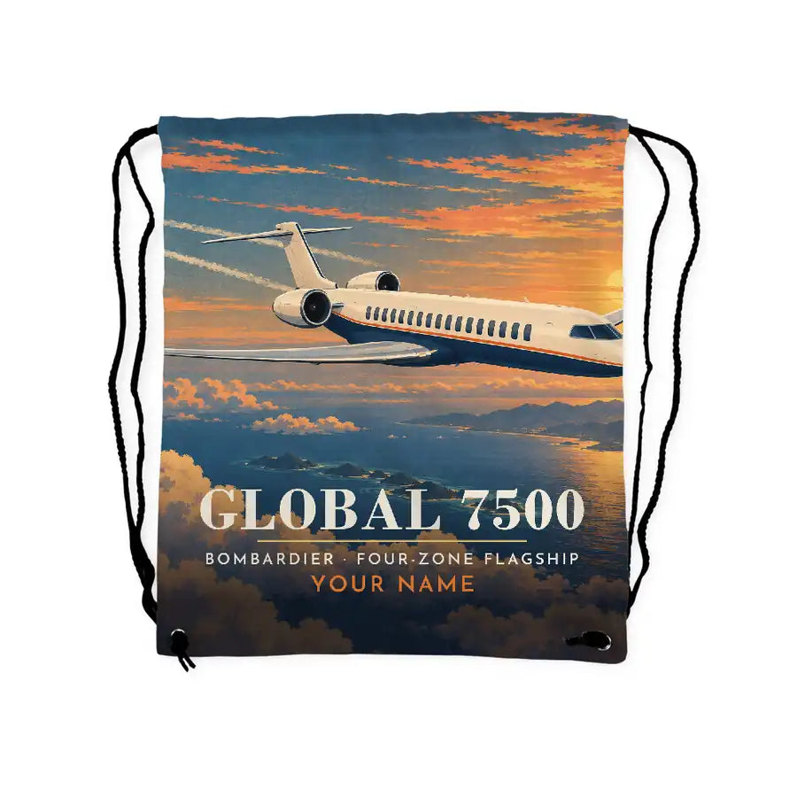 Bombardier Global 7500 - Drawstring Bag - 3D Scene + Name