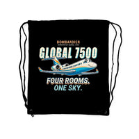 Thumbnail for Bombardier Global 7500 - Drawstring Bag - Cartoon - Black