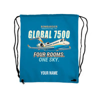 Thumbnail for Bombardier Global 7500 - Drawstring Bag - Cartoon + Name - Light Blue