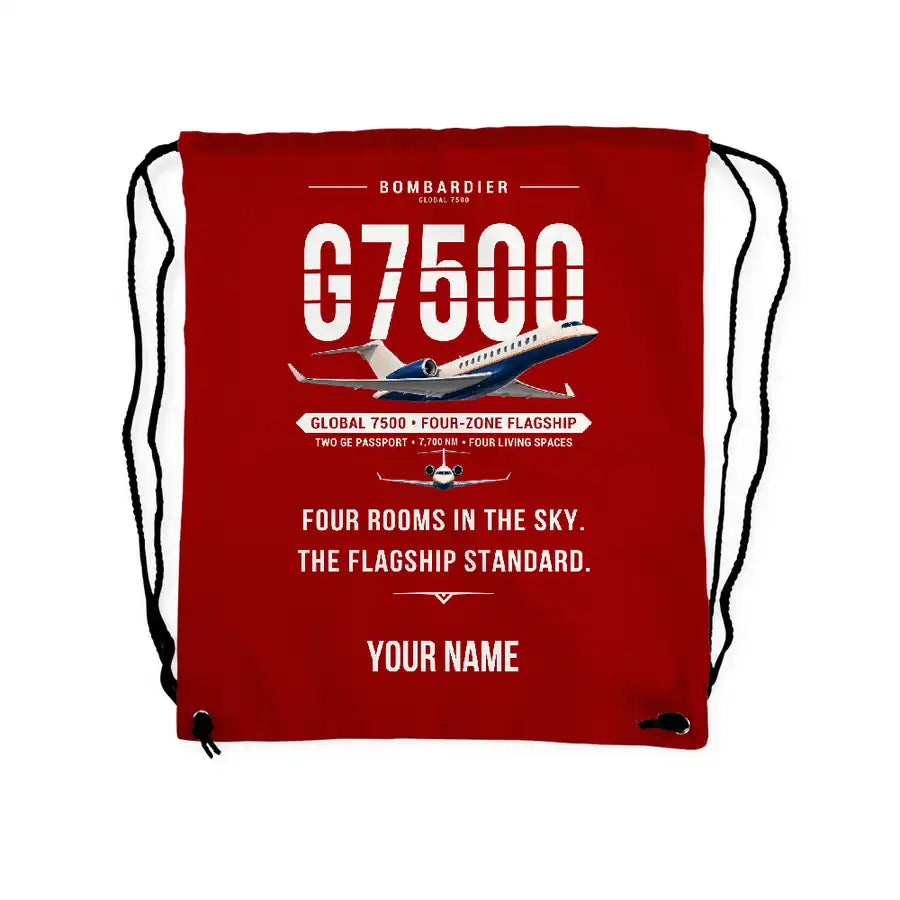 Bombardier Global 7500 - Drawstring Bag - Original + Name - Red