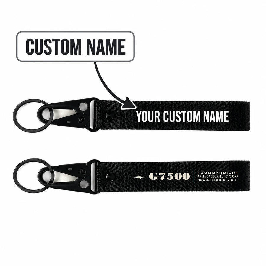 Bombardier Global 7500 Hawk-Shaped Key Chains - Black - Heritage - Personalized