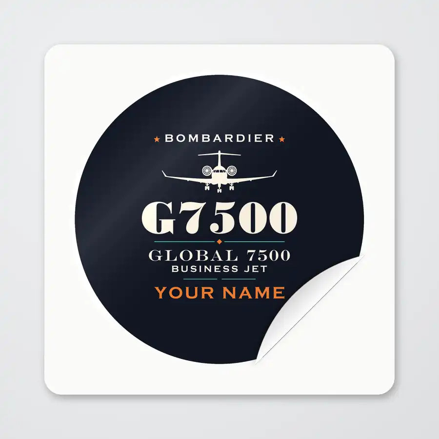 Bombardier Global 7500 - Heritage + Name - Circle Sticker - Peel