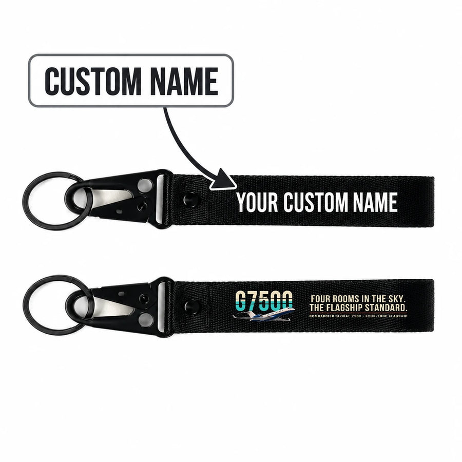 Bombardier Global 7500 Hawk-Shaped Key Chains - Black - Original - Personalized